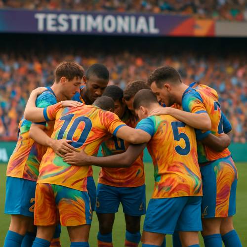 Home soccer team huddled in matching kits.