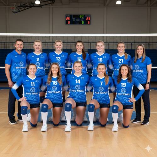 Home volleyball squad posing with custom jerseys sports apprarel teams (1)